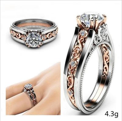 Wei Ya Fashion Floral Ring Two-Color Electroplated Flower Openwork Zircon Ring For Women