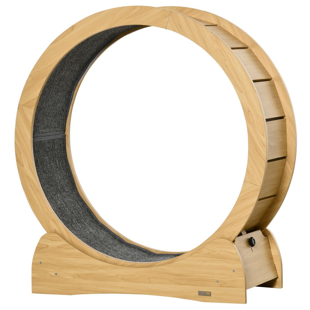 30" Wooden Cat Running Wheel with Brake, Natural Wood Finish