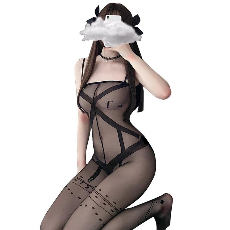 Sex Underwear Sexy Women's Suspenders Seduction One-piece Open-file One-piece Stockings Stockings Free Transparent Mesh Women