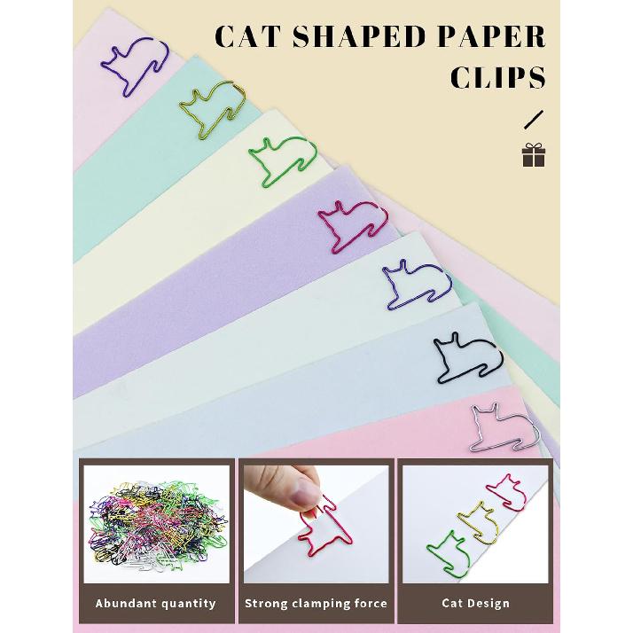 100 Pcs Cat Paper Clips, Cute Paper Clips for Office Supplies, Cat Themed Gifts for Reading Lovers