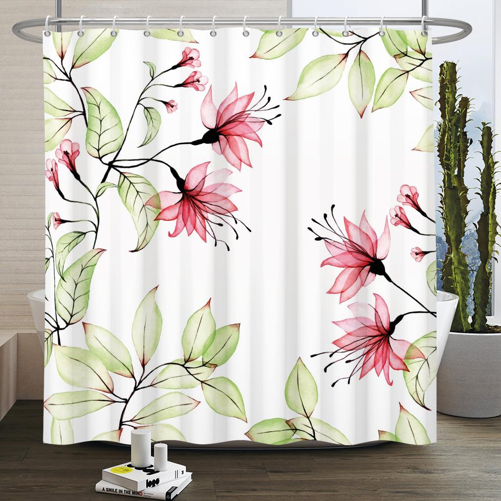 Watercolor Floral Shower Curtain Waterproof Easy To Clean Privacy Protection Print Botanical Design Elegant Bathroom Decor