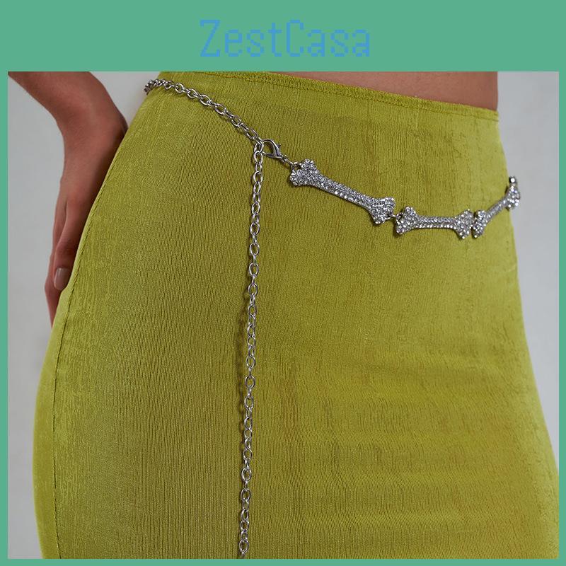 Womens Bone Metal Design Waist Chain With Rhinestone Decoration Daily For