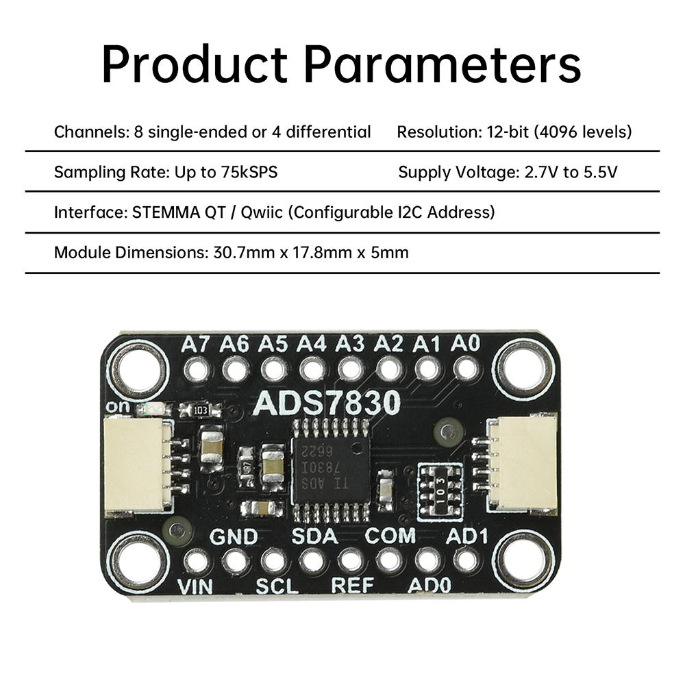 ADS7830 8-bit ADC Analog-To-Digital Converter Module Compatible With STEMMA QT Qwiic