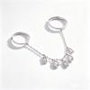 2026 New Arrived Fashion Women Jewelry Geometric Bezel CZ Drop Charm Tassel Chain Double Finger Ring Gold Plated