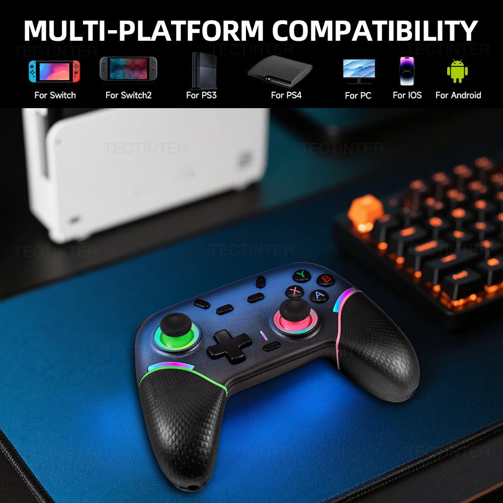 RGB Wireless BT Controller for Nintendo Switch 1/2/OLED Gamepad for Android Phone/PC Hall Effect Joystick with Turbo Function