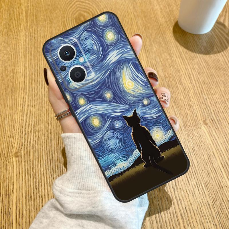 Cat Van Gogh's The Starry Night Case For OPPO Find X6 X5 X3 X2 Pro Lite Neo Reno 7 3 4 5 6 8 Lite 8T 2Z 4Z 5Z Cover Coque