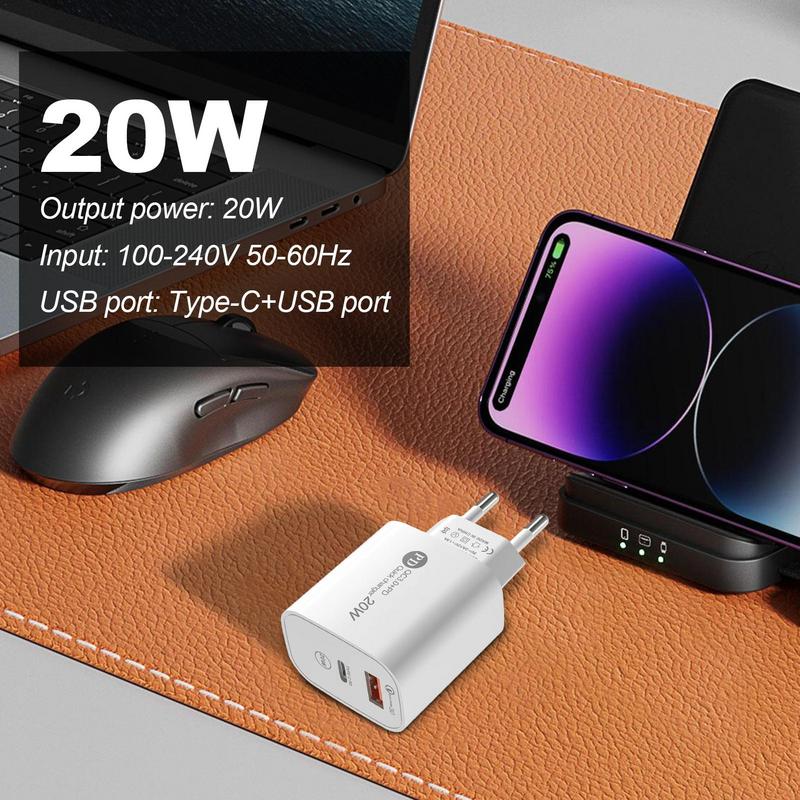 Wall Charger Plug PD20W Fast Charging Cube With USB A And Type C Ports Fast Charging USB Block For Speakers MP3 Players Mobile