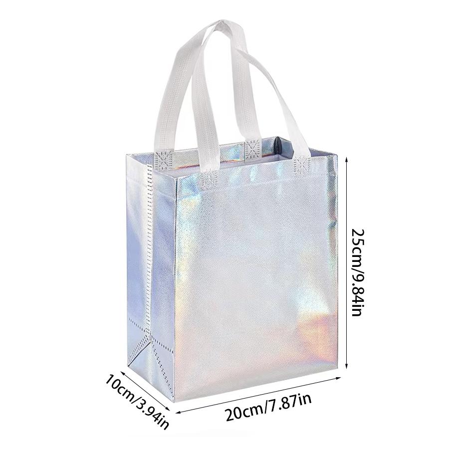 10pcs Holographic Non-Woven Gift Tote Bags with Handles, Iridescent Shiny Reusable Shopping Handbags, Portable Carry Pouches XJM