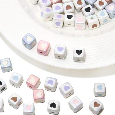 12mm Color-Plated 3D Heart Square Beads for DIY Hairpins & Bracelets