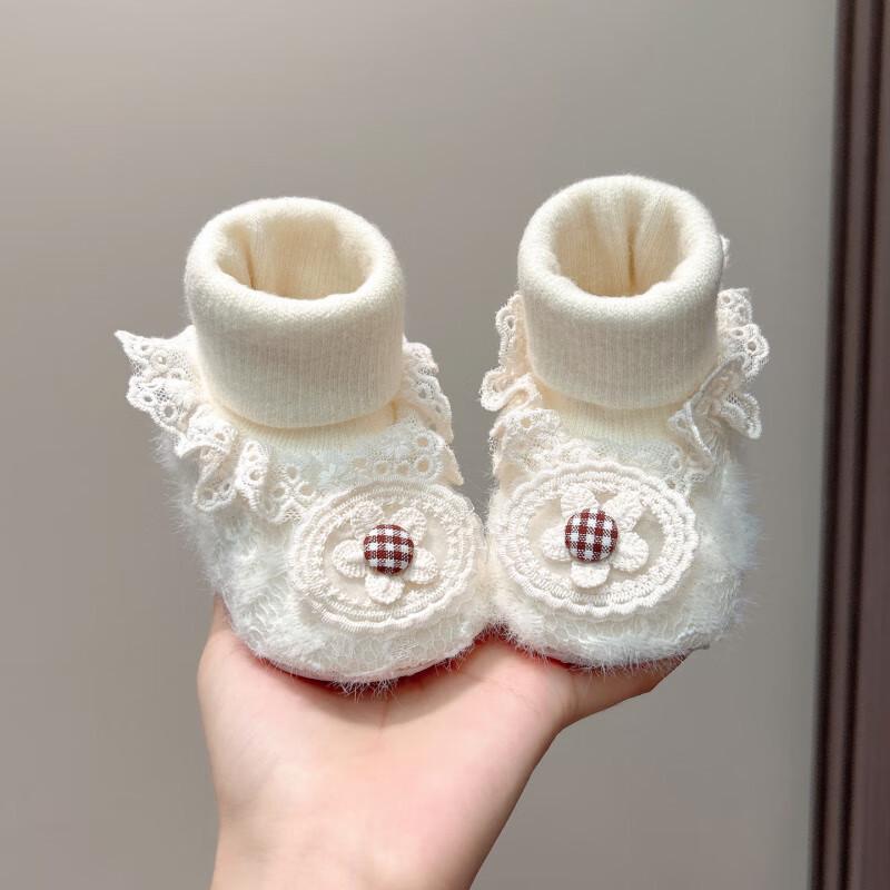 Newborn Baby Girl Soft Sole Shoe-Sock Combo (0-1 Year) - Non-Slip, Thickened, Fleece-Lined Foot Protection.