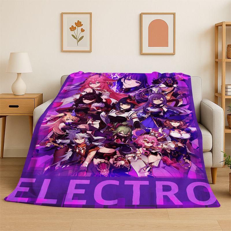 New Genshin Impact Cartoon Game Flannel Blanket Soft Warm Throw Blanket for Bedroom Living Room Bed Travel Camping Picnic Gift