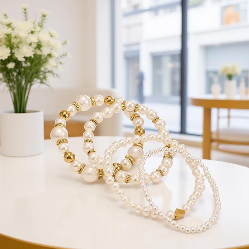 4Pcs Trendy Beads Adjustable Elastic Chain Bangle Female Luxury Pearl Love Beaded Bracelet Set For Women Party Jewelry Gift
