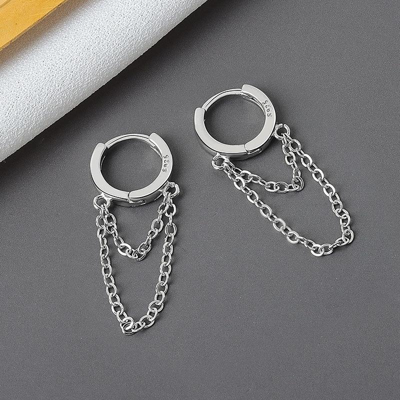 Creative Gold Double Layer Stainless Steel Chain Hoop Earring for Women Charm Long Tassel Drop Dangle Earring Jewelry Gift