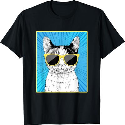 Calico Cat Portrait Pop Art Cat with Sunglasses T-Shirt