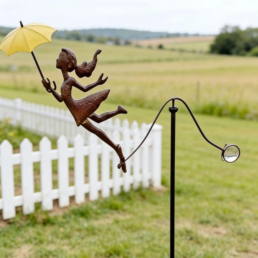 Decorative Flying Girl Balancing Kite Metal Art Garden  Kinetic Wind Sculpture Outdoor Decor for Patio Flower Bed Lawn Yard