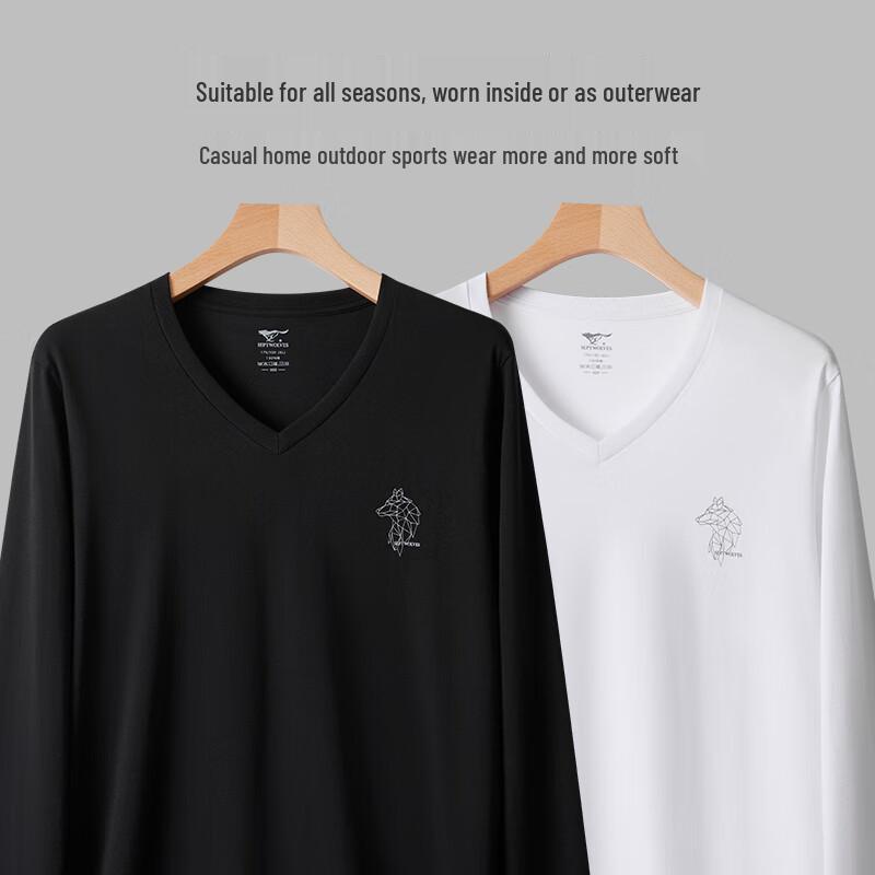 Qipilang Men's 100% Cotton V-Neck Long Sleeve T-Shirt