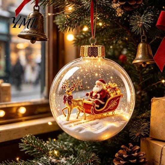 Warm LED Holiday Displays Glowing Christmas Ball Ornaments, 3D Lighted Acrylic Hanging Miniature Scene Ornaments Balls for Tree Mantel Window,