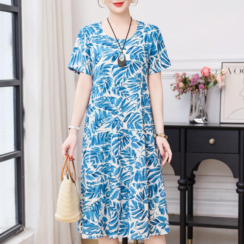 Elegant Women's Summer Sundresses Loose Korean Style Clothes Women  New Vintage Print Midi Dress