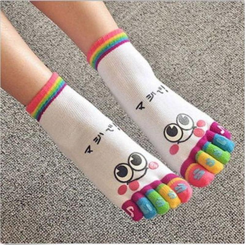 1Pair / 5Pair Cartoon Cute Kawaii Smile Women Toe Socks Casual 3D Art Tube Novelty Color Random!!