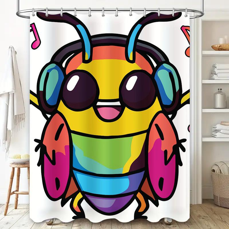 Playful Cartoon Bee Shower Curtain Bathroom Decor Bold Colors for Kids Room or Master Bath Perfect Gift Idea for Her