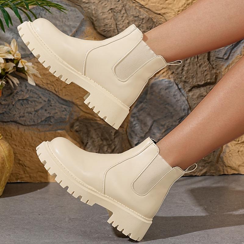 Fashion 2025 Autumn Winter Women's Boots Platform Warm Waterproof Leather Round Toe Mid Heel Rubber Outsole Fashion Boot