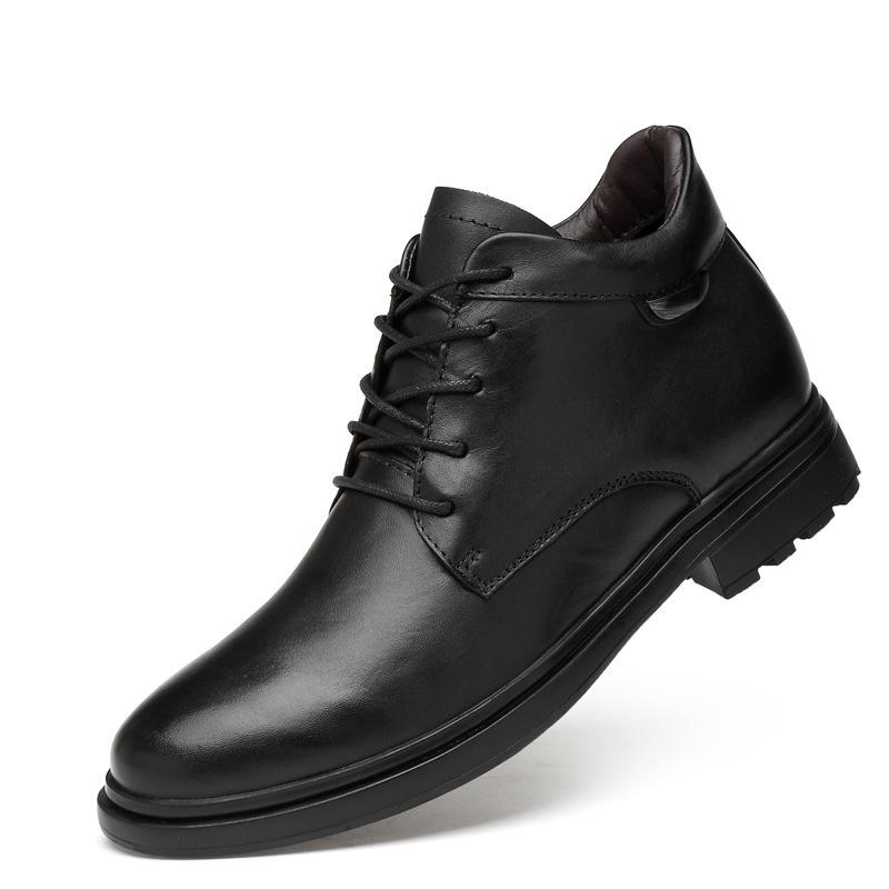 Men's High-Top Cowhide Boots - Autumn/Winter Casual Leather Shoes, Warm Velvet-Lined, Large Size