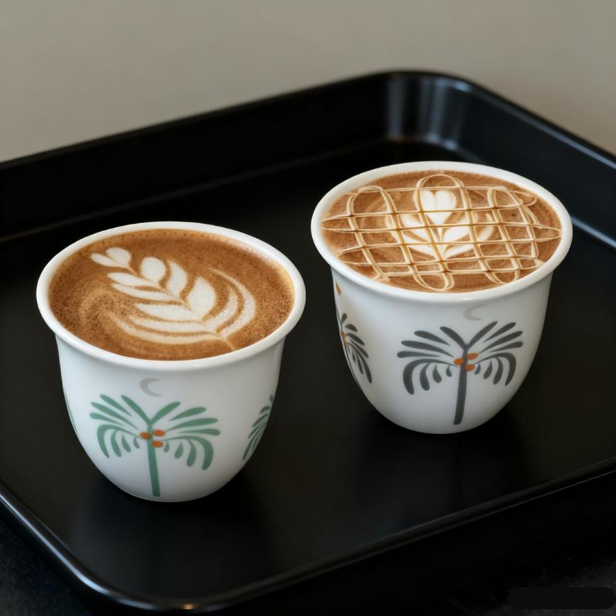 Set von 6 Arabischen Keramik-Kaffeetassen (70ml) - Mini Kava Design in Grün und Grau