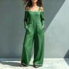 Women's One-Shoulder Color-Block Suspender Jumpsuit with Pockets, Loose Fit Wide Leg Floor-Length