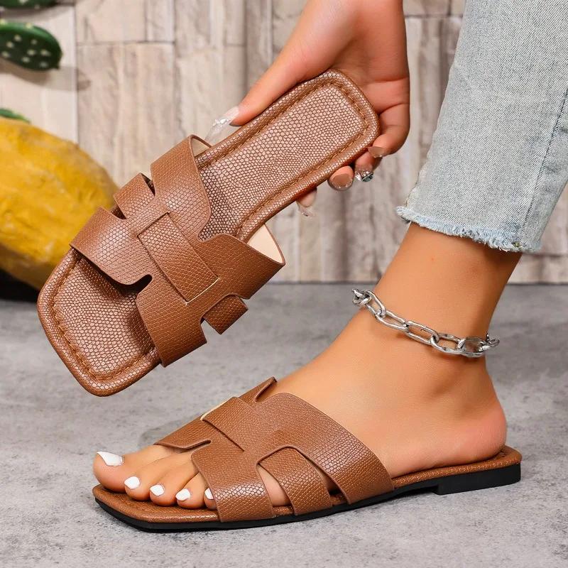 

Літні жіночі шльопанці Модні пляжні балетки Новий стиль Повсякденні сандалі Сукня Для ходьби В єтнамки Відкритий носок Слайди Zapatos Mujer 43 шоколадний