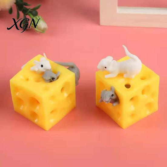 Sensory Fingertip Toy Cheese Squeeze Cube Block, Fidget Toys Stress Ball for Relief Adults & Teens