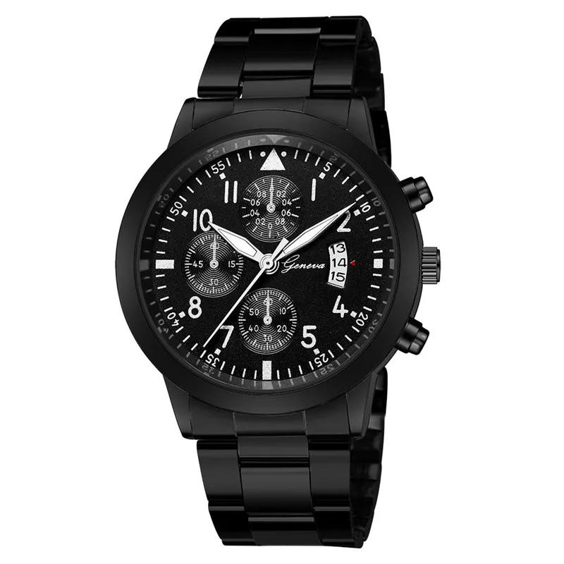Geneva Watches Men Luxury Men Watches Black Stainless Steel Blue Face Quartz Watch Men Sports Watches reloj hombre horloge heren