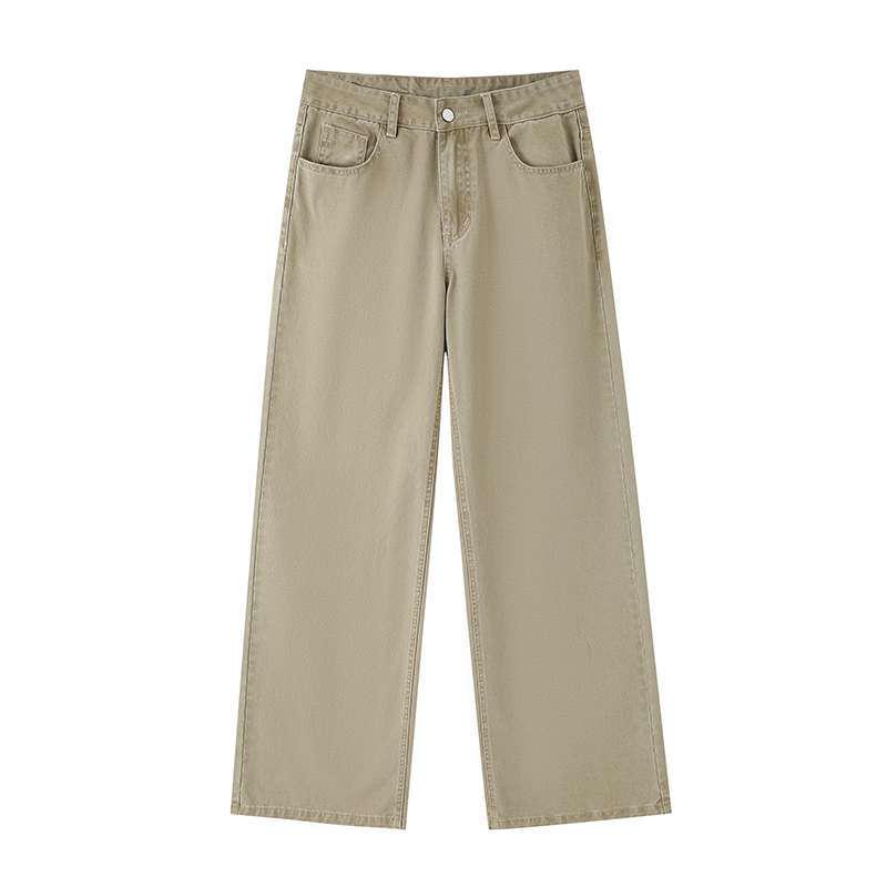 Khaki Low-Waist Washed Straight-Leg Retro Women's Casual Pants