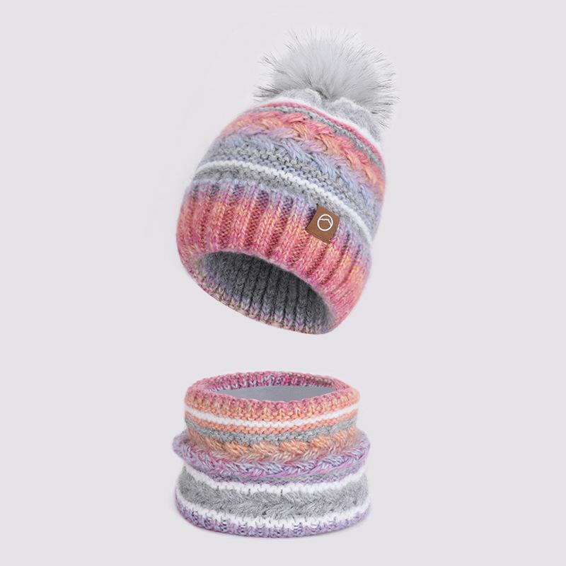 Winter warm hat scarf two-piece set fleece thickened knitted wool hat women's outdoor ear protection pullover hat tide