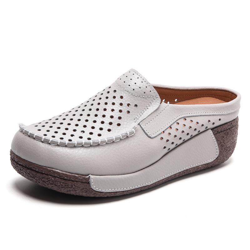 Tongs en cuir pour femmes Nouvelles chaussures d'été Décontractées Respirantes Creuses