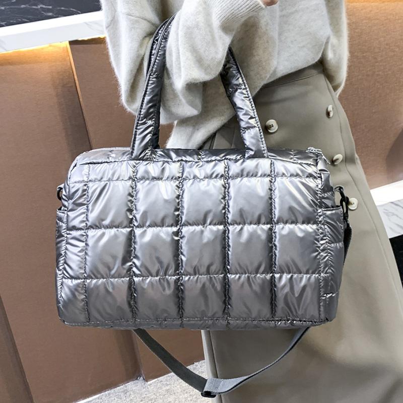 Fashionable Women's Tote Bag, Female Large Capacity Padded Shoulder Bag, Quilted Checkered Handbag, Down Messenger Bag