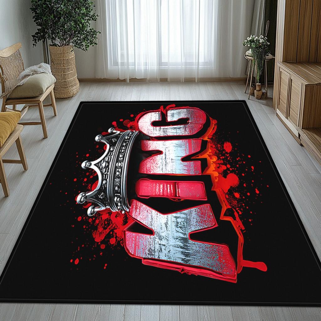 King Emblem Art Printed Carpet, Non-Slip Bottom, Machine Washable, 100% Polyester Mat for Living Room, Bedroom, Office, and Kitchen Decor