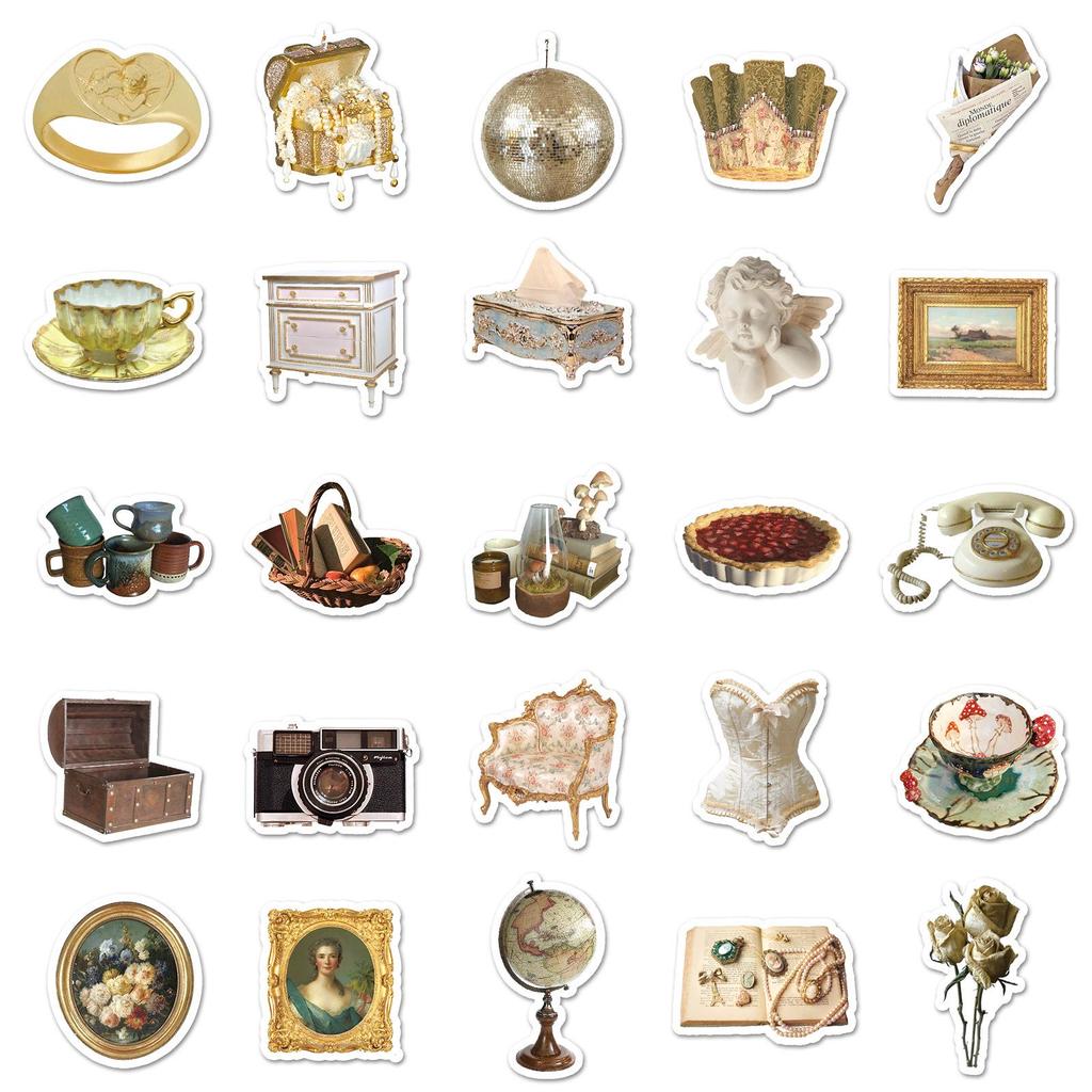 50 Retro-Style Notebook Stickers: Literary, Fresh, Simple, Waterproof for DIY Decor On Phones, Computers, and Cups