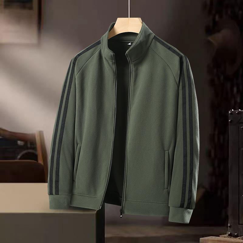 Autumn and Winter Outdoor Men's Two-bar Fluffy Warm Anti-static Stand Collar Fleece Jacket Casual Cardigan