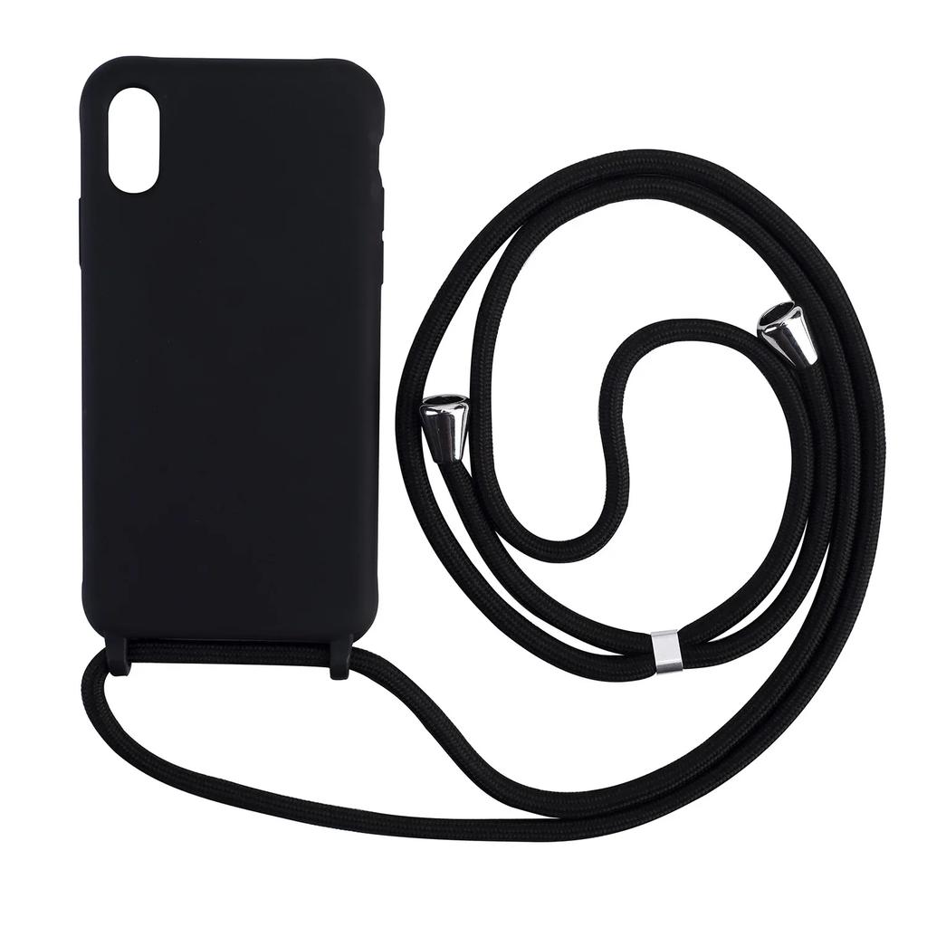 Matte Silicone Phone Case for IPhone 13 12 Mini 16 15 14 11 Plus Pro Max Crossbody Lanyard Necklace Strap Candy Color Soft Cover