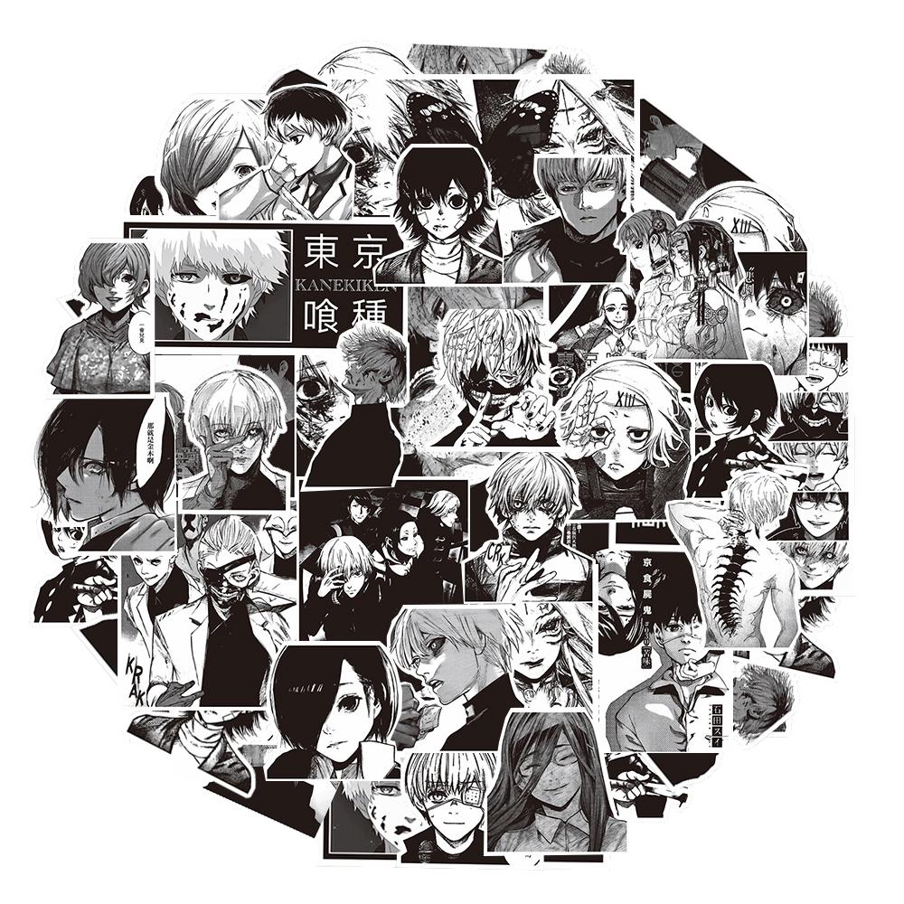 70Pcs Black White Anime Tokyo Ghoul Stickers Kaneki Ken Cartoon Sticker Water Bottle Phone Notebook Cool Decals Decoration