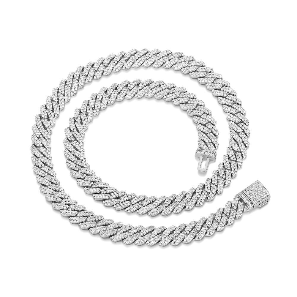 

11Mm rhombus Cuban chain necklace hip hop cool unisex zircon necklace personalized wind geometric design jewelry Bracelet 7inch (length about 18cm)