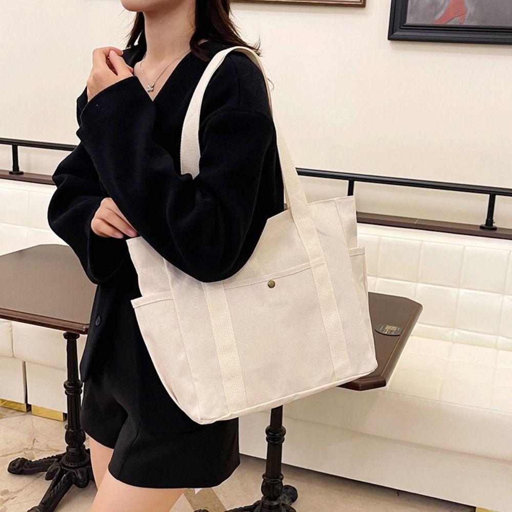 Portable Canvas Tote Bag Large Capacity Cloth Shoulder Bag Shopping Bag Mommy Handbag  Students