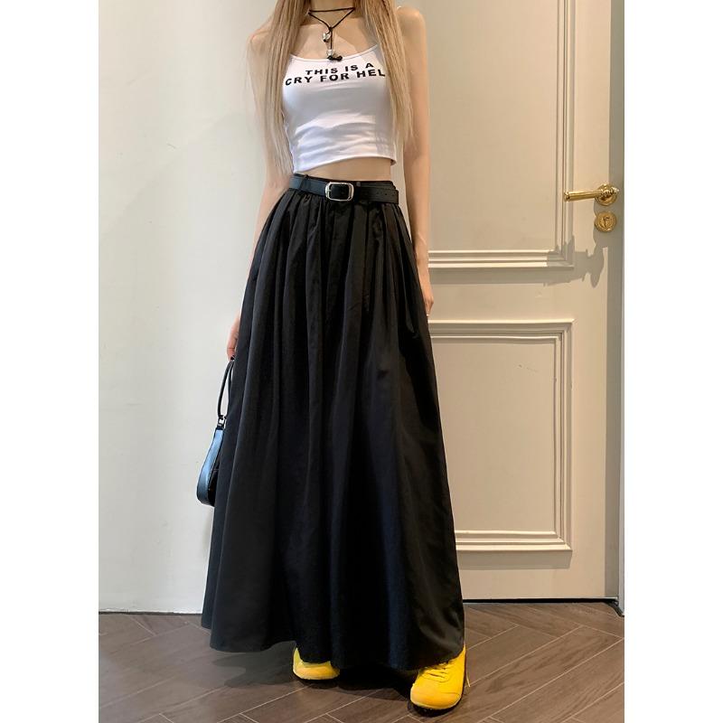 

Корейская модная макси-юбка женская осенняя повседневная винтажная однотонная свободная длинная юбка трапециевидной формы с высокой талией уличная одежда