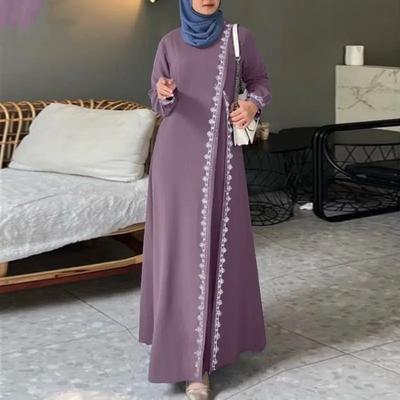 Frühlingsspitze Häkel-Maxikleid Muslim Türkei Abaya Elegante lose Vestidos Frauen Langarm O Hals Islamische Robe Kaftan