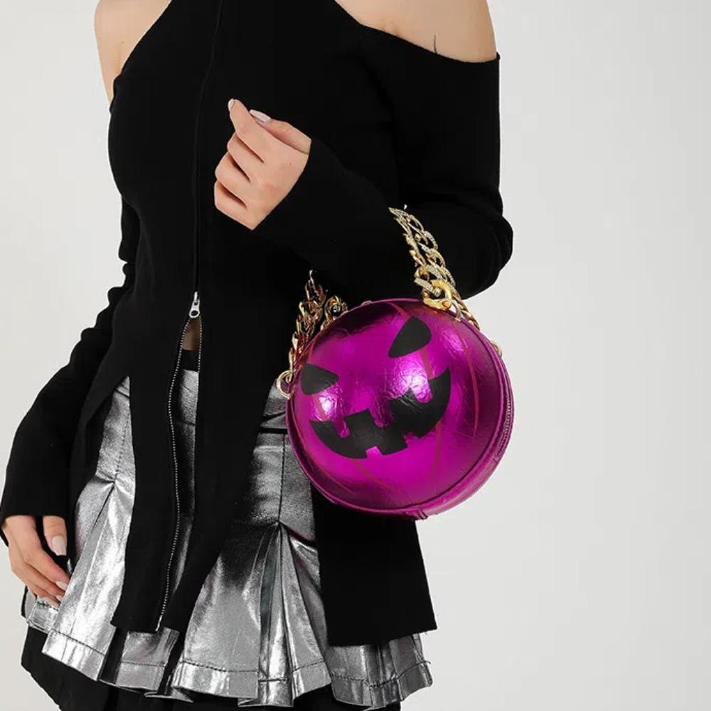 3D Pumpkin Round Bag Zinc Zinc Alloy Ghost Chain Handbag Personalized Halloween Ball Bag Holiday Gift