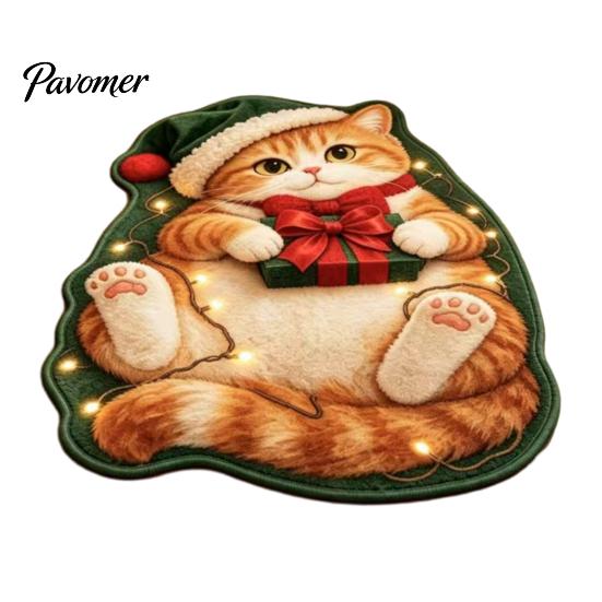 Kitchen Sink Rug Christmas Cat Shaped Rug, Plush Sleeping Absorbent Bathroom Mat, Xmas Lovers Gift Hat Kitty Non-slip Washable Area for Bedroom,