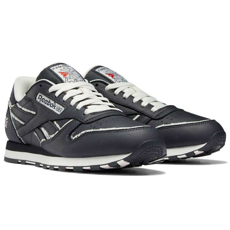 Keith Haring X Reebok Classic Leather Dog Blackboard Chalk Drawing Men Sneakers Grey Pure-Grey-8 GZ1456