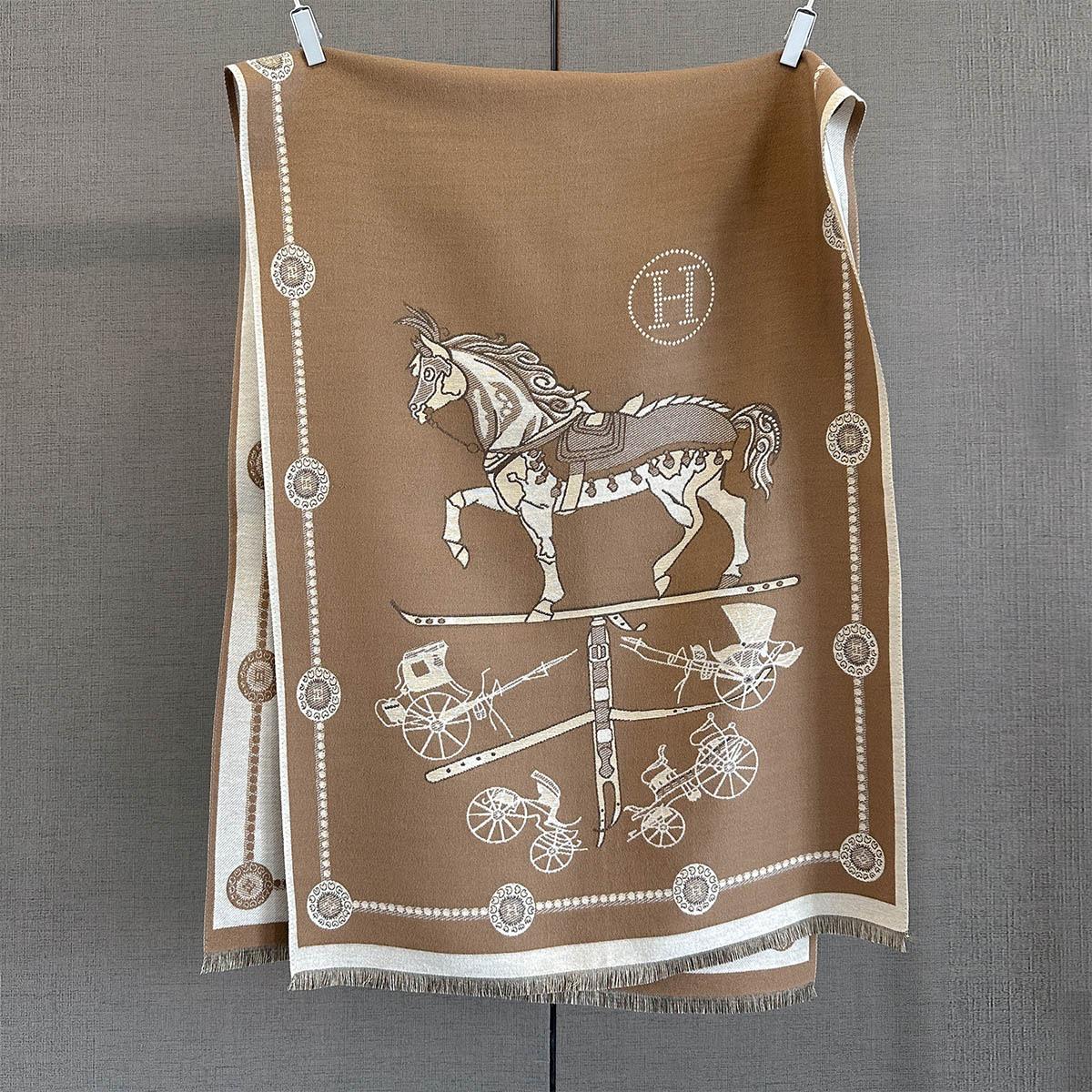 Herbst Winter Pashmina Elegantes Schal-Tuch mit Pferdeprint Damen Luxuriöser Kaschmirschal Femme Dicke Warme Decken-Stolen Lange Decke 185x65cm brown