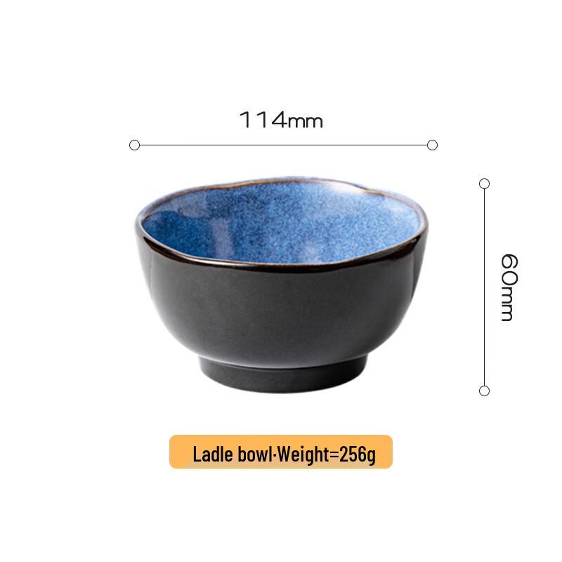 Retro Ceramic Lotus Rice Bowls, Starry Sky Blue (Set of 2)