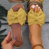 2026 New Flat Bottomed Rhinestone Bow Straight Slippers for Women Wearing Solid Color Lightweight Cloth Surface Sandals